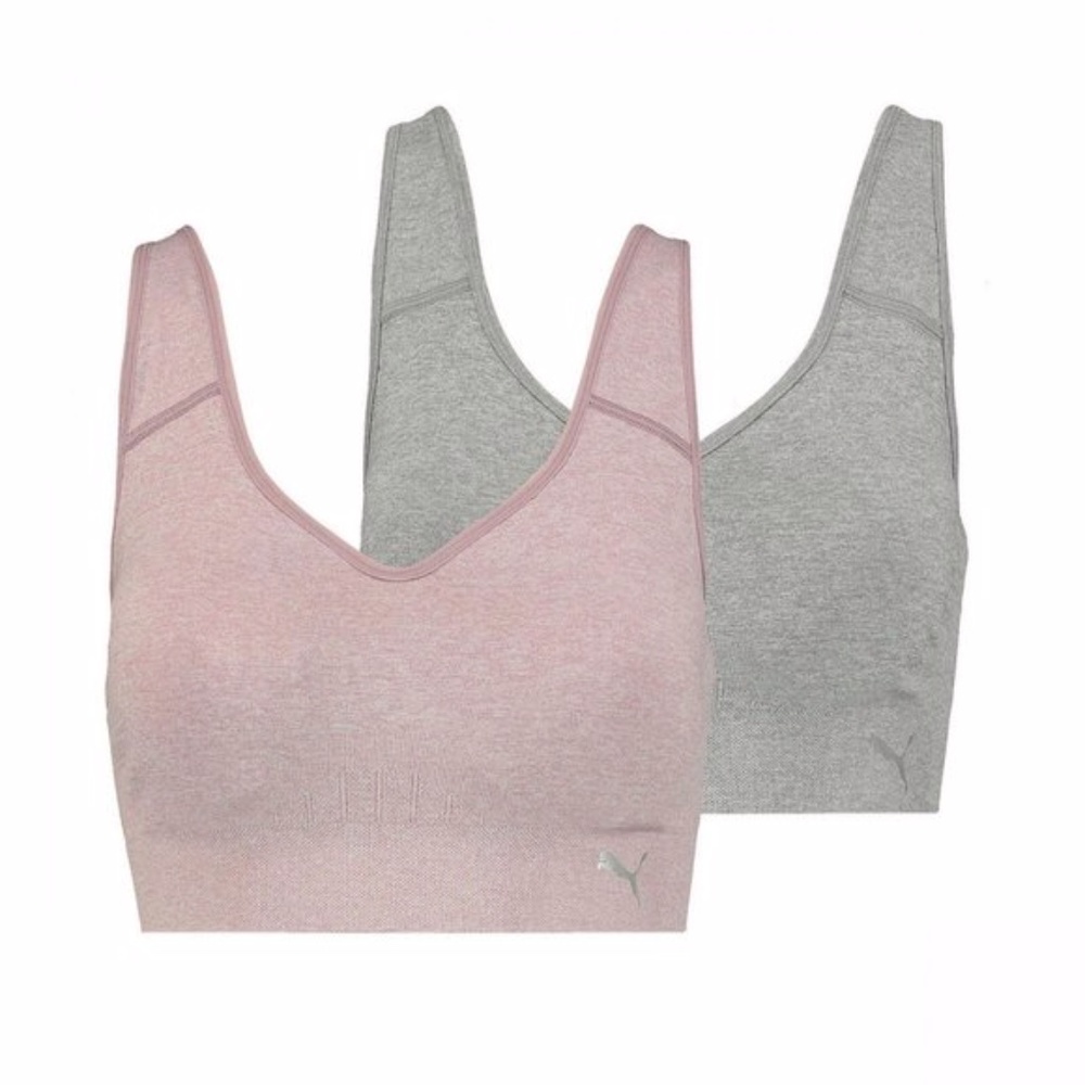 PUMA 2 Pack Seamless Performance Sports Bra NEW Purple / Grey - Picture 1 of 2